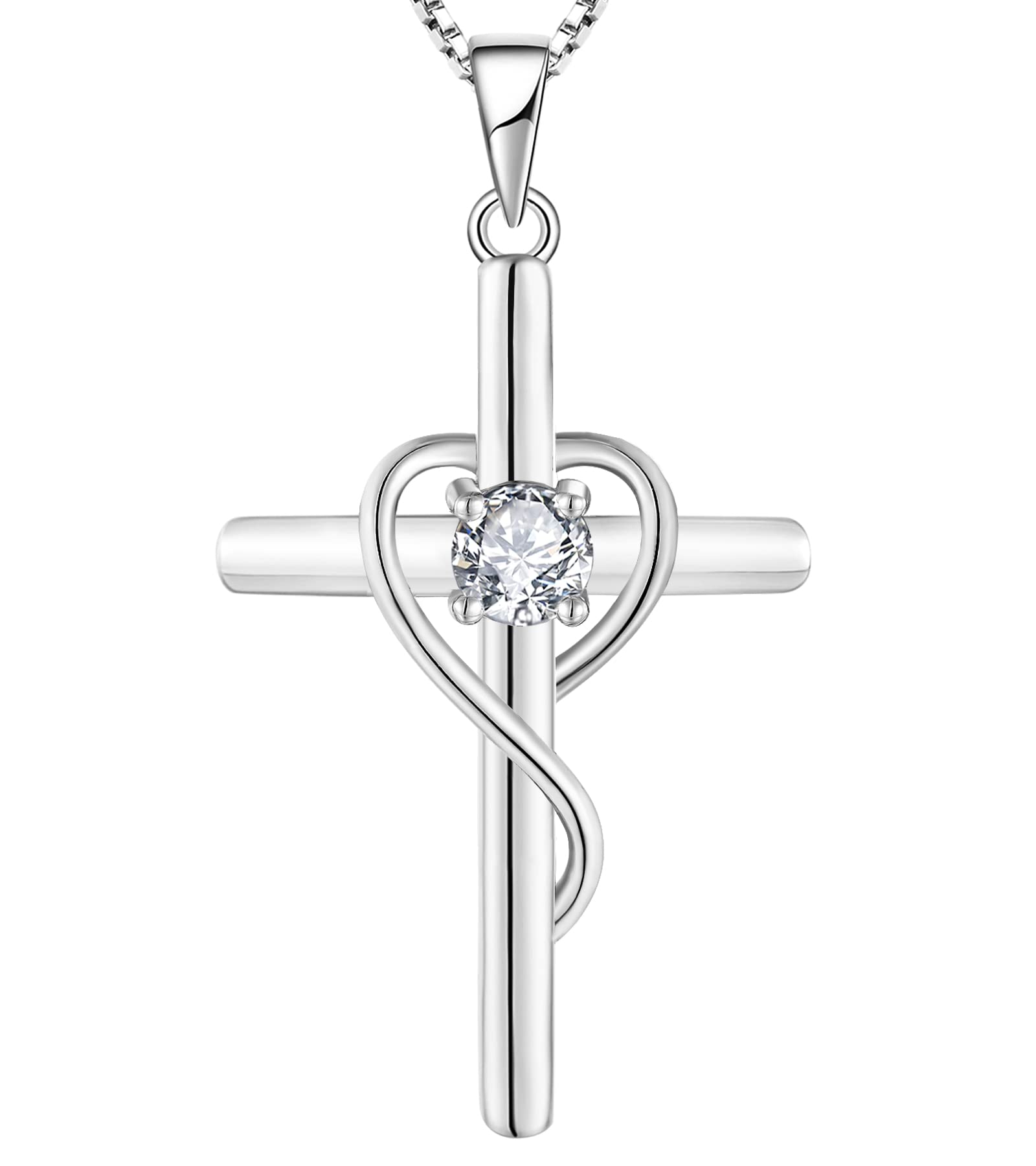 Yeelery Infinity Cross Pendant Necklace - 925 Sterling Silver with 18K White Gold Plated