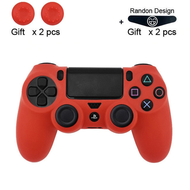 Soft Flexible Silicone Case Cover for Playstation 4 PS4 Pro Slim with LED Light Bar Sticker & 2 Thumb Grips