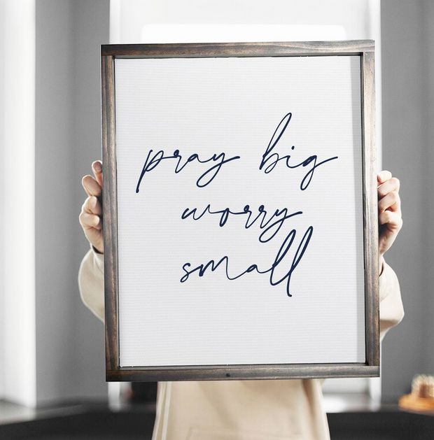 Pray Big Worry Small — Religious Home Decor, Christian Wall Art, Framed Canvas for Living Room, Faith-Based Gift