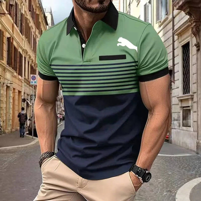 Fashion Simplicity Stripe Print Polo T-Shirt For Men - Summer Trend Golf Casual Shirt
