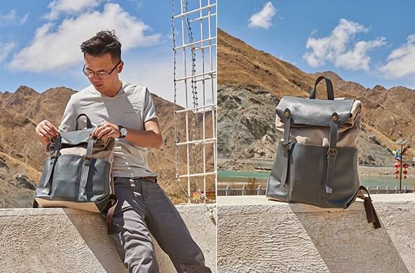 Leather Canvas Men's Cool Backpack - Durable Travel & School Bag