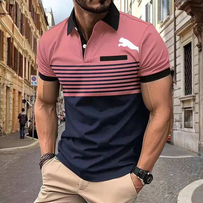 Fashion Simplicity Stripe Print Polo T-Shirt For Men - Summer Trend Golf Casual Shirt