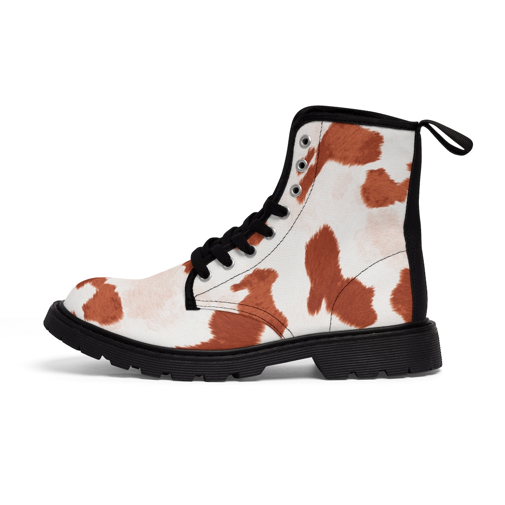 Red Cow Print Canvas Boots for Women