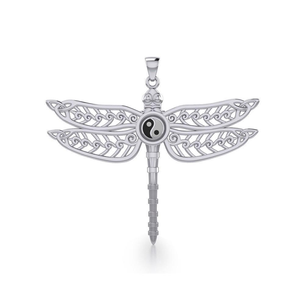 Celtic Dragonfly with Yin Yang Symbol Sterling Silver Pendant TPD5387