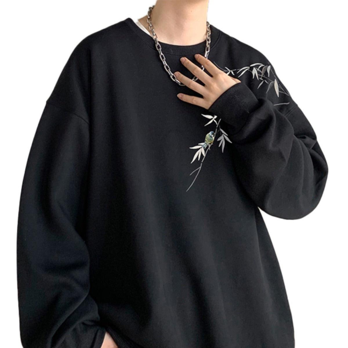 Wine Red Sweater Mens Round Neck Loose