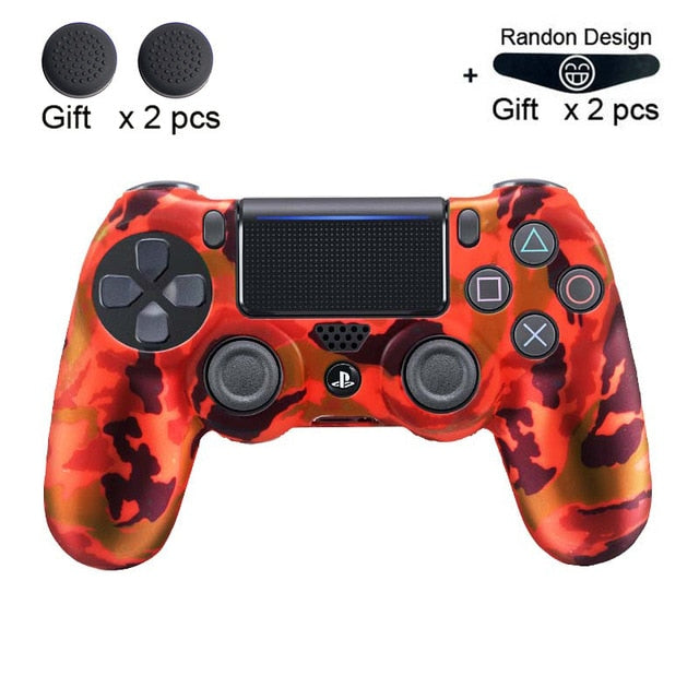 Soft Flexible Silicone Case Cover for Playstation 4 PS4 Pro Slim with LED Light Bar Sticker & 2 Thumb Grips