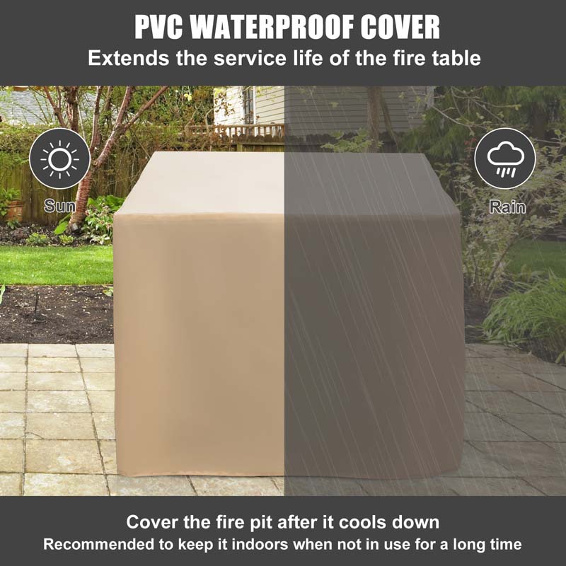 30-Inch Square Outdoor Propane Fire Pit Table with 50000 BTU Burner and Waterproof Cover