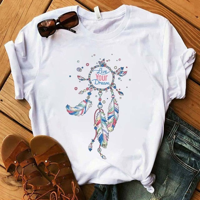 Women's Flower Dreamcatcher T-shirt - Harajuku O-Neck Casual Top