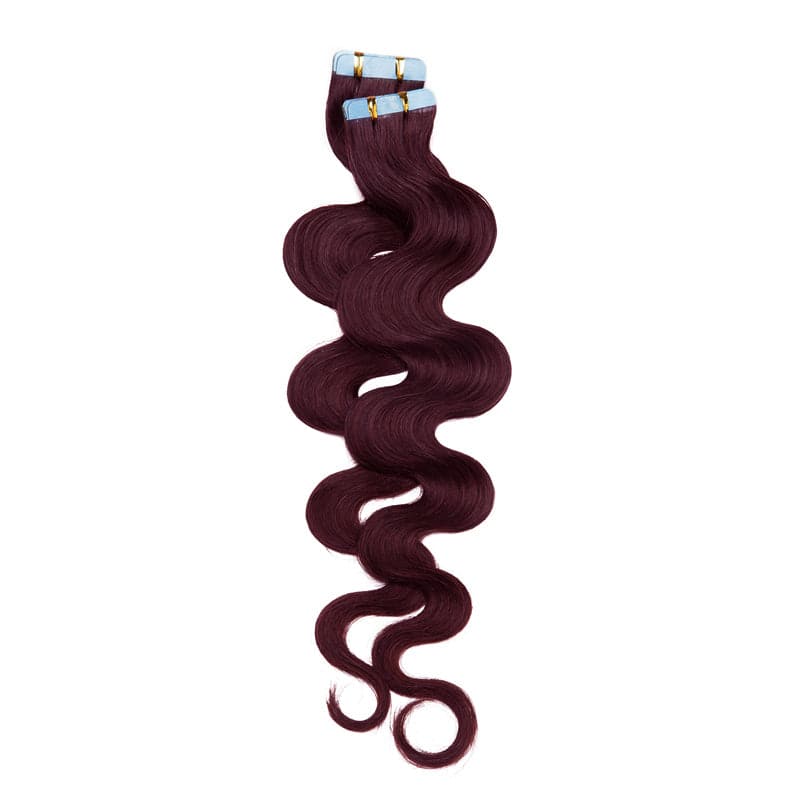 Seamless Tape Ins 20pcs Wine Red Wavy Human Hair Extensions