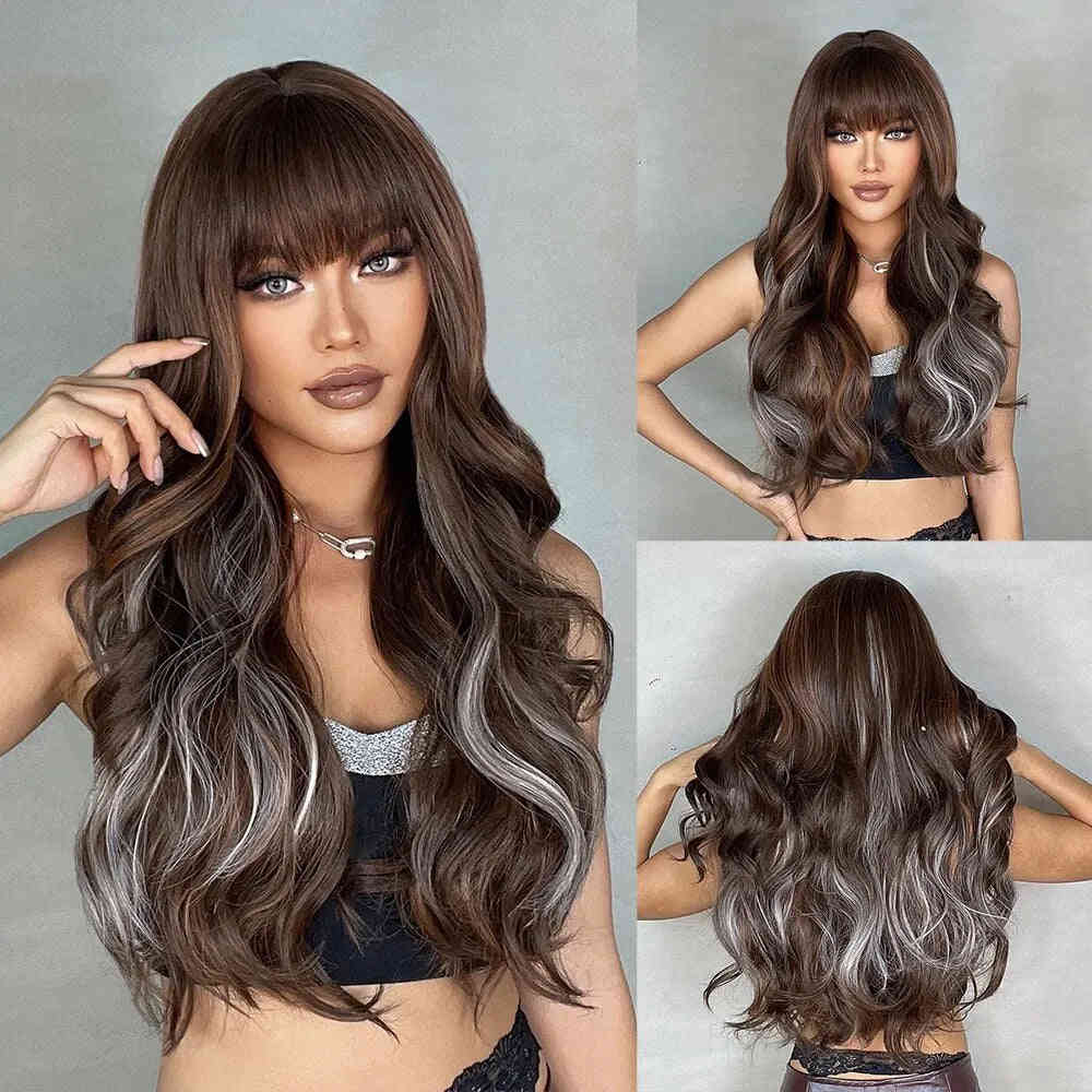 Wine Red Long Burgundy Wavy Wigs for Women with Bangs - Heat Resistant Synthetic Hair for Cosplay & Daily Use