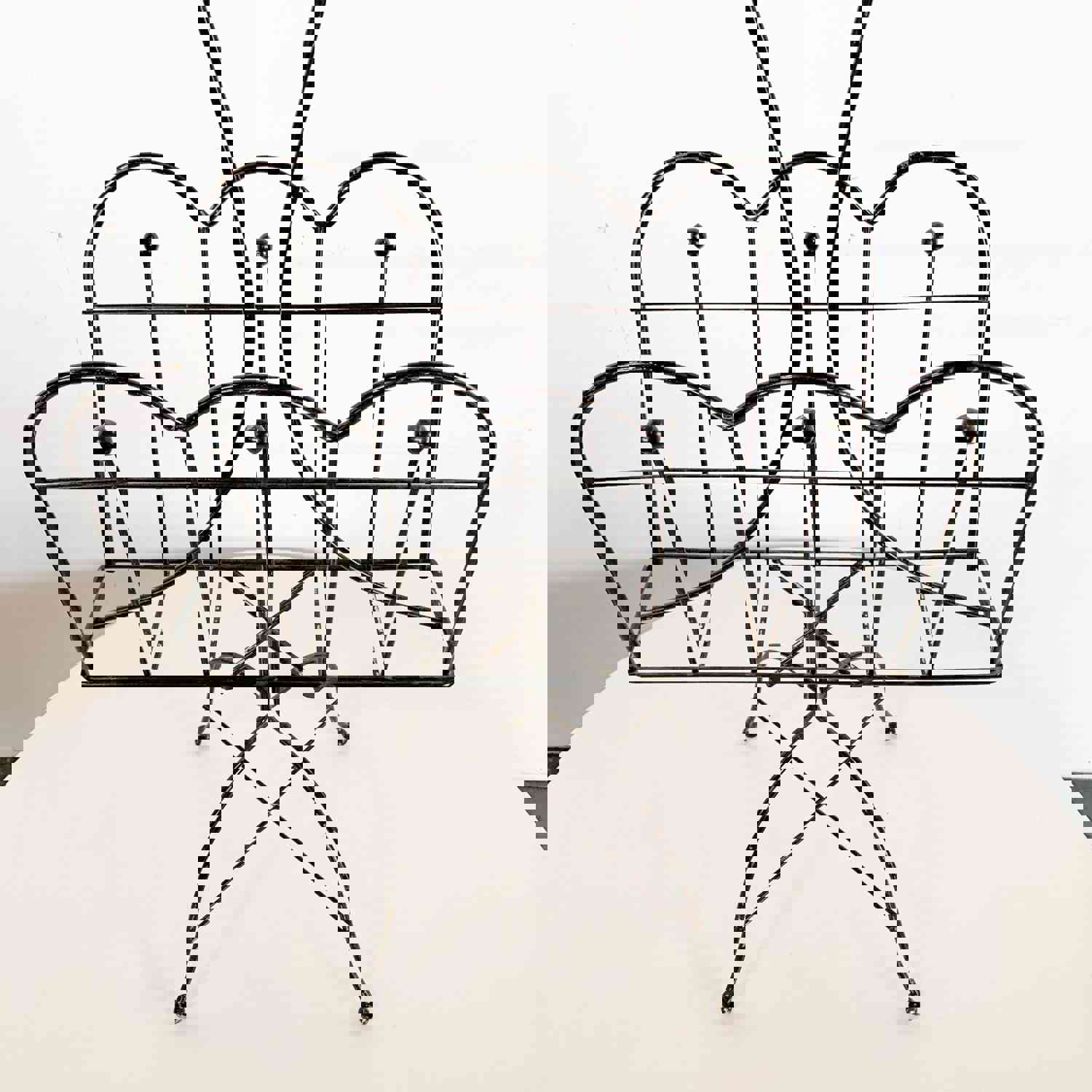 Vintage Tall Black Magazine Rack with Handle