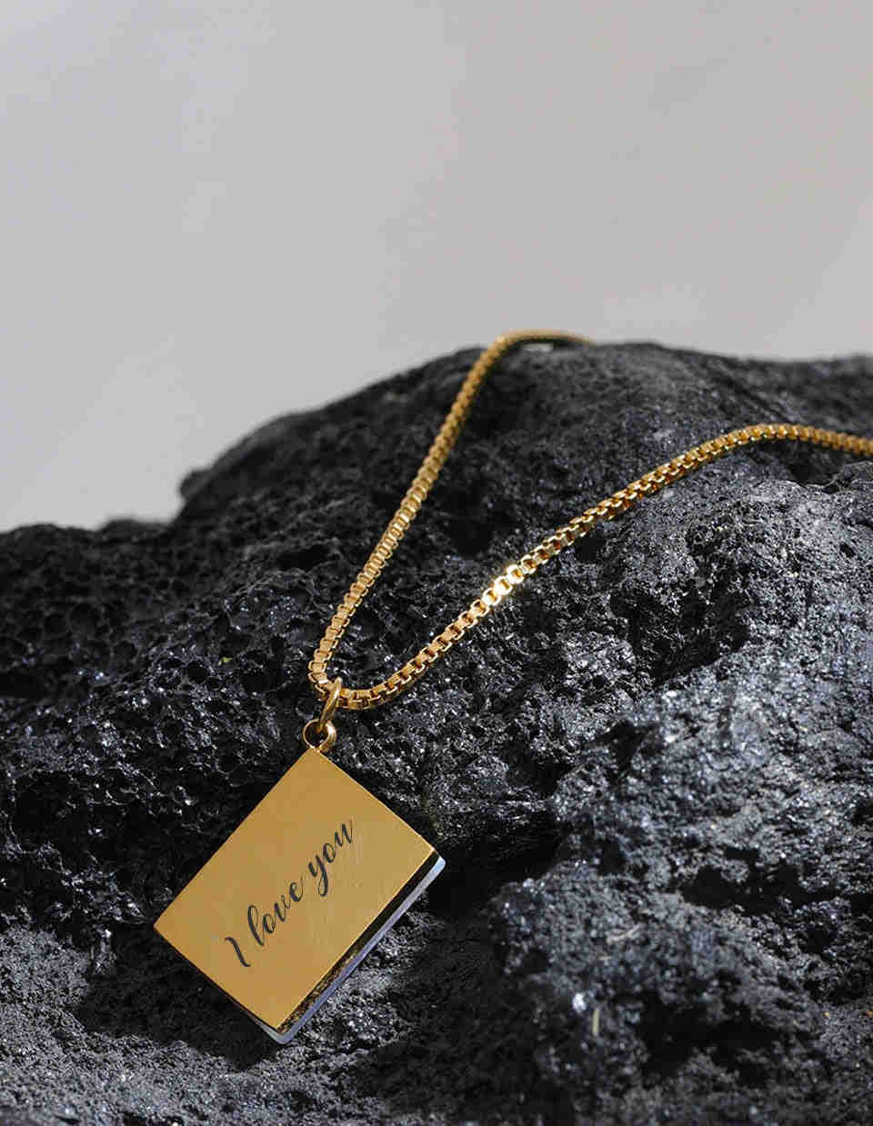 Genie Love Message Necklace - 18k Gold PVD Envelope Necklace with Custom Engraving