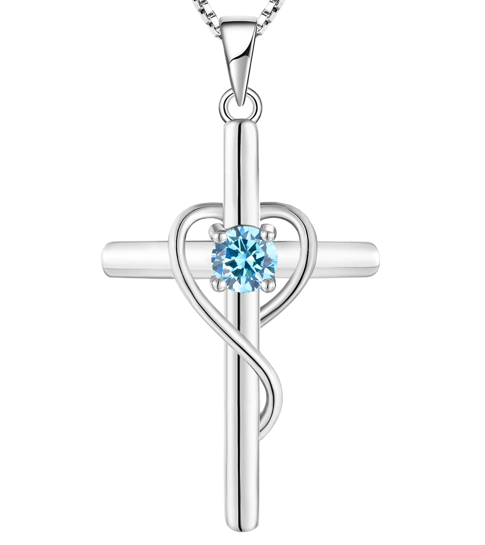 Yeelery Infinity Cross Pendant Necklace - 925 Sterling Silver with 18K White Gold Plated