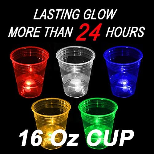 Glow in The Dark Beer Pong Set - 22 Light Up Cups & 6 Glow Balls for Night Parties