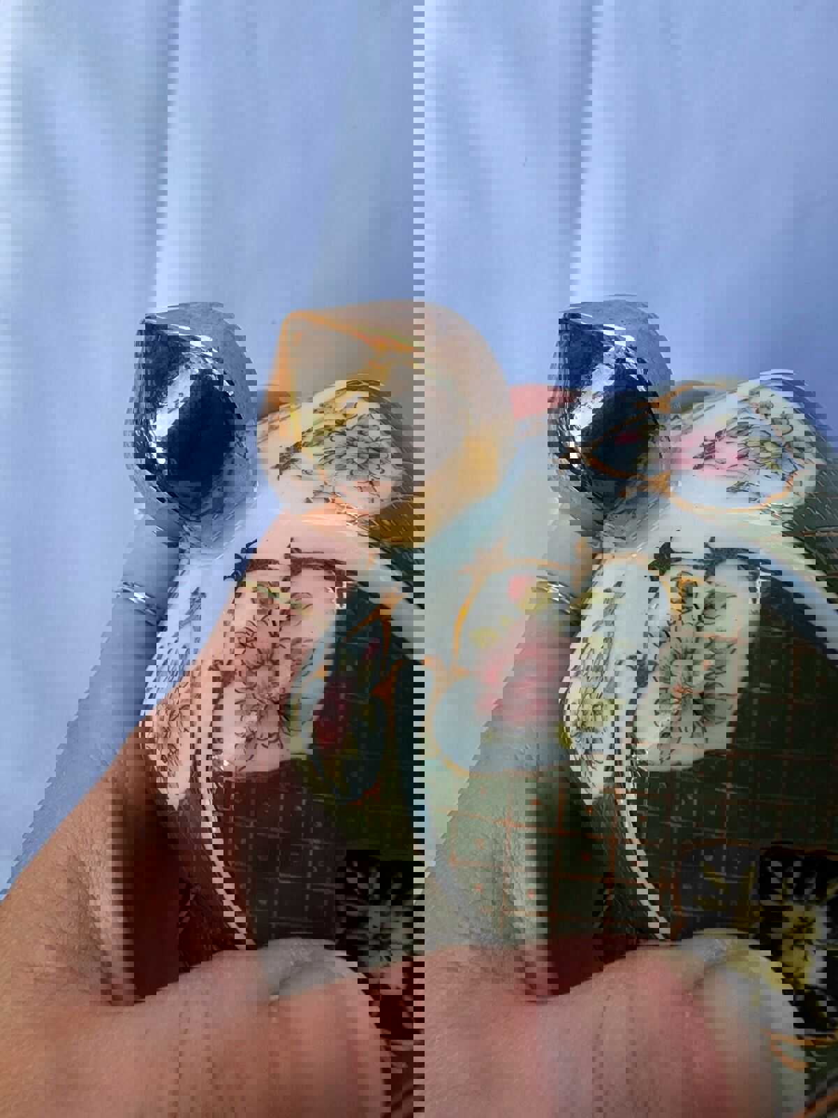 Vintage Japanese Famille Verte Green & Gold Birds Flowers Ginger Jar