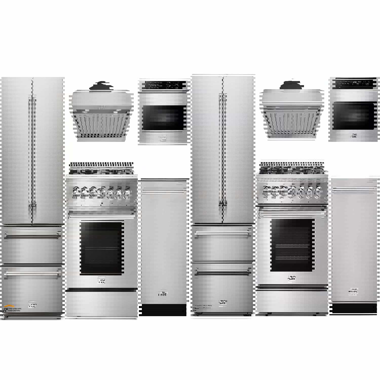 Thor Kitchen 5-Piece Pro Appliance Package - 36-Inch Dual Fuel Range, French Door Refrigerator, Under Cabinet Hood, Dishwasher, and Microwave Drawer in Stainless Steel