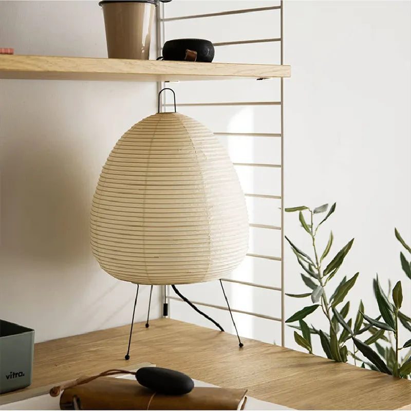 Japanese Rice Paper Lantern LED Table Lamp - Handmade Wabi-Sabi Style for Living Room, Bedroom, and Study