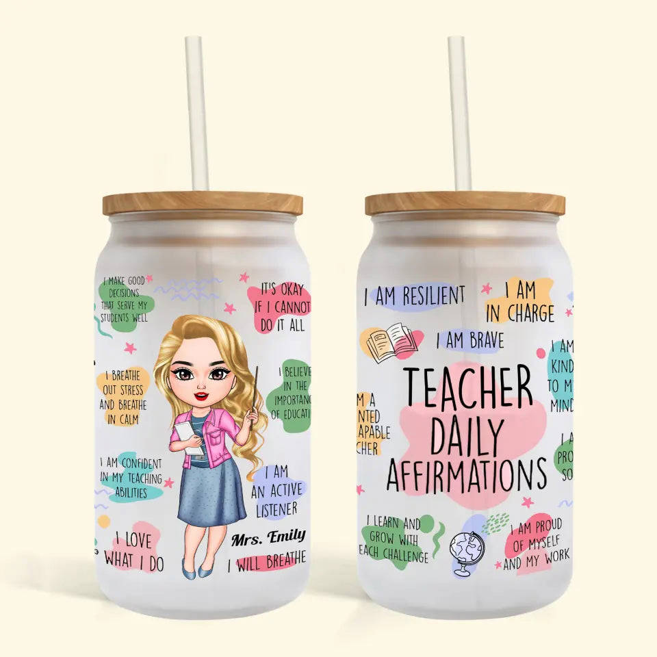 Personalized Glass Can - Custom Teacher's Day & Birthday Gift with Daily Affirmation