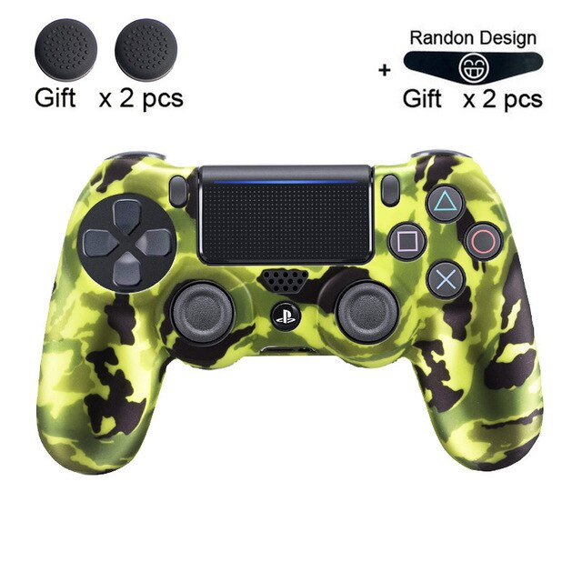 Soft Flexible Silicone Case Cover for Playstation 4 PS4 Pro Slim with LED Light Bar Sticker & 2 Thumb Grips