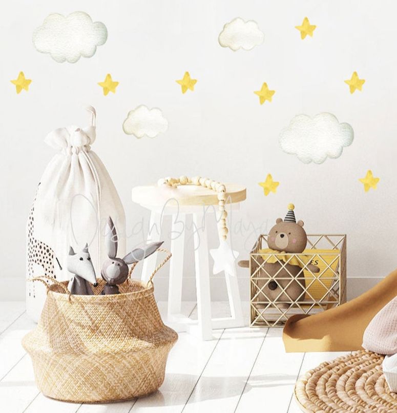 Sun, Moon, Clouds, and Stars - Fabric Nursery Wall Art Decals
