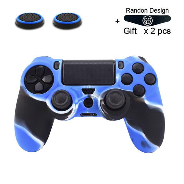 Soft Flexible Silicone Case Cover for Playstation 4 PS4 Pro Slim with LED Light Bar Sticker & 2 Thumb Grips