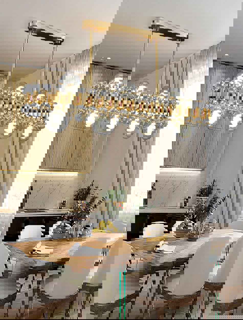 MIRODEMI® Gold Rectangle Colorful Crystal Chandelier for Dining Room & Kitchen Island