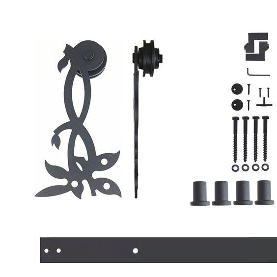Non-Bypass Sliding Barn Door Hardware Kit with Flower Design Roller