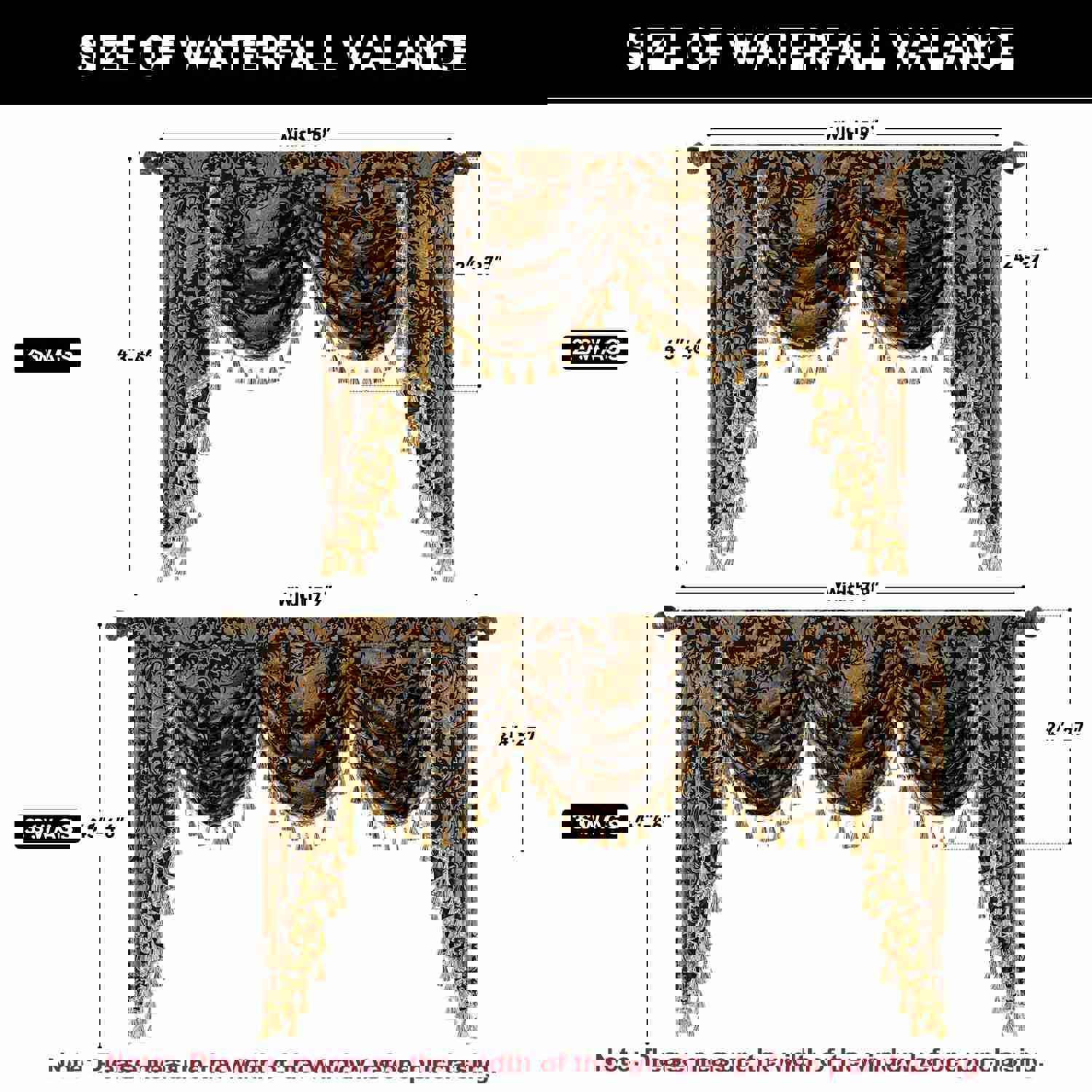 Black Florence Swag Valance with Classic Damask Pattern