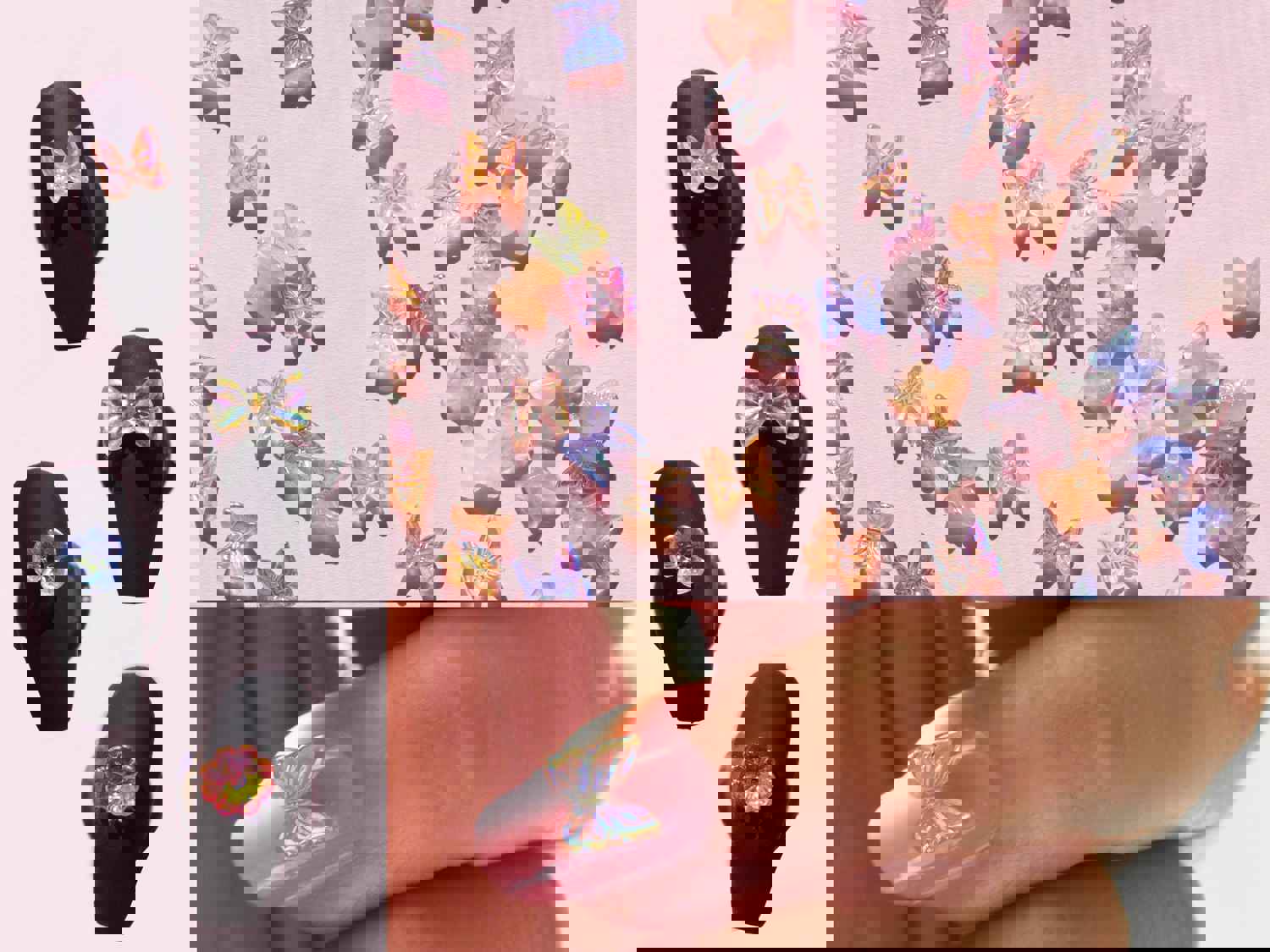 10 pcs 3D Butterfly Floral Bowtie Nail Decal - DIY Nail Art Charms for Gel Polish Design