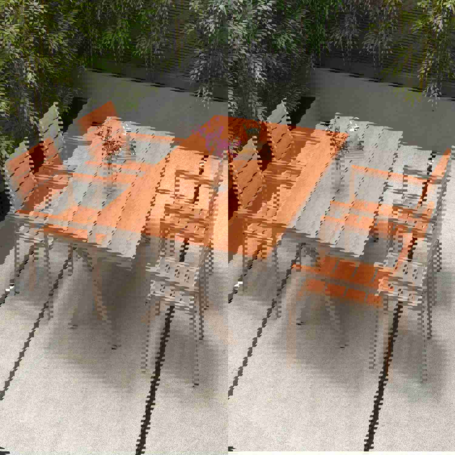 Outdoor Patio Dining Bistro Table for 4-6, Rectangle Plastic Wood Tabletop with Metal Steel Frame