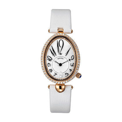 GUOU 6040 Fashion Oval Diamond Women's Watch - Rose Gold Leather Strap