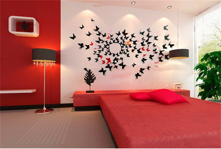 Qfdian 24Pcs/Lot PVC 3D DIY Butterfly Wall Stickers for Home Decor