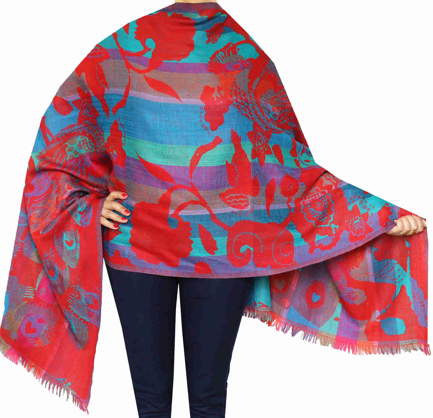 Jamawar Wool Shawl Scarf for Women - Handwoven in Kashmir (76 x 28 inches)