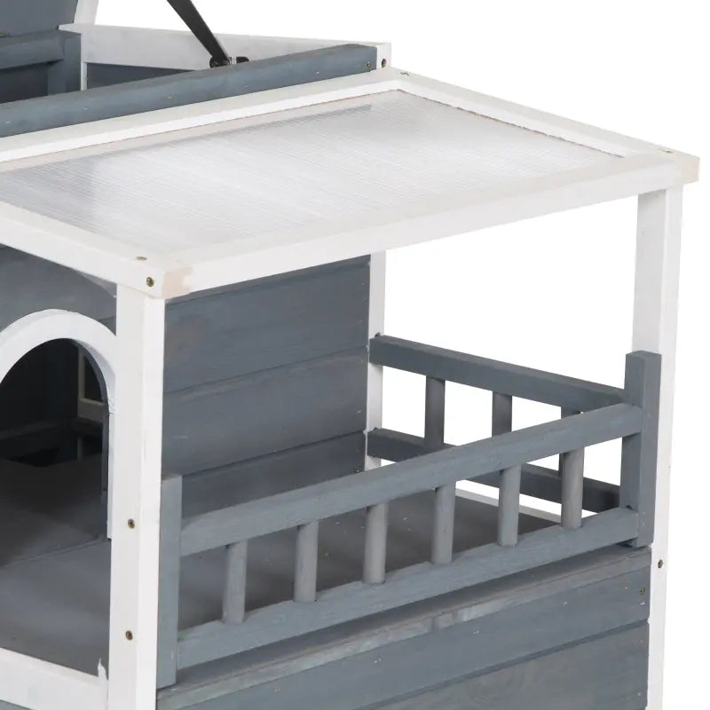PawHut 2-Story Weatherproof Wood Cat House with Balcony & Doors for Indoor/Outdoor Use