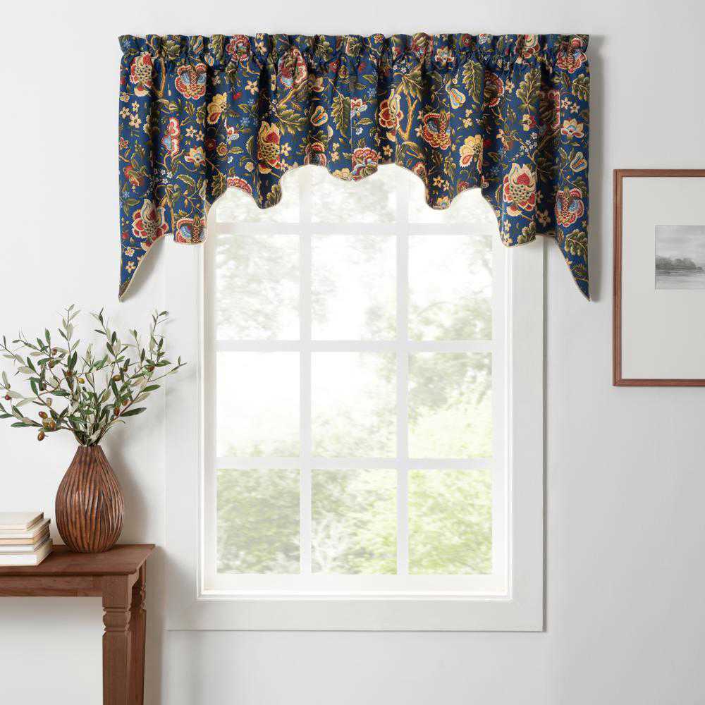 Ellis Curtain Regency Swag Shaped 3 Rod Pocket Valances for Windows - Navy Blue