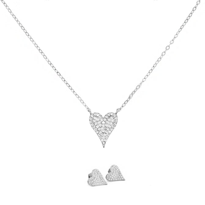 Eva Heart Necklace & Earring Set - Sterling Silver or Gold Plated