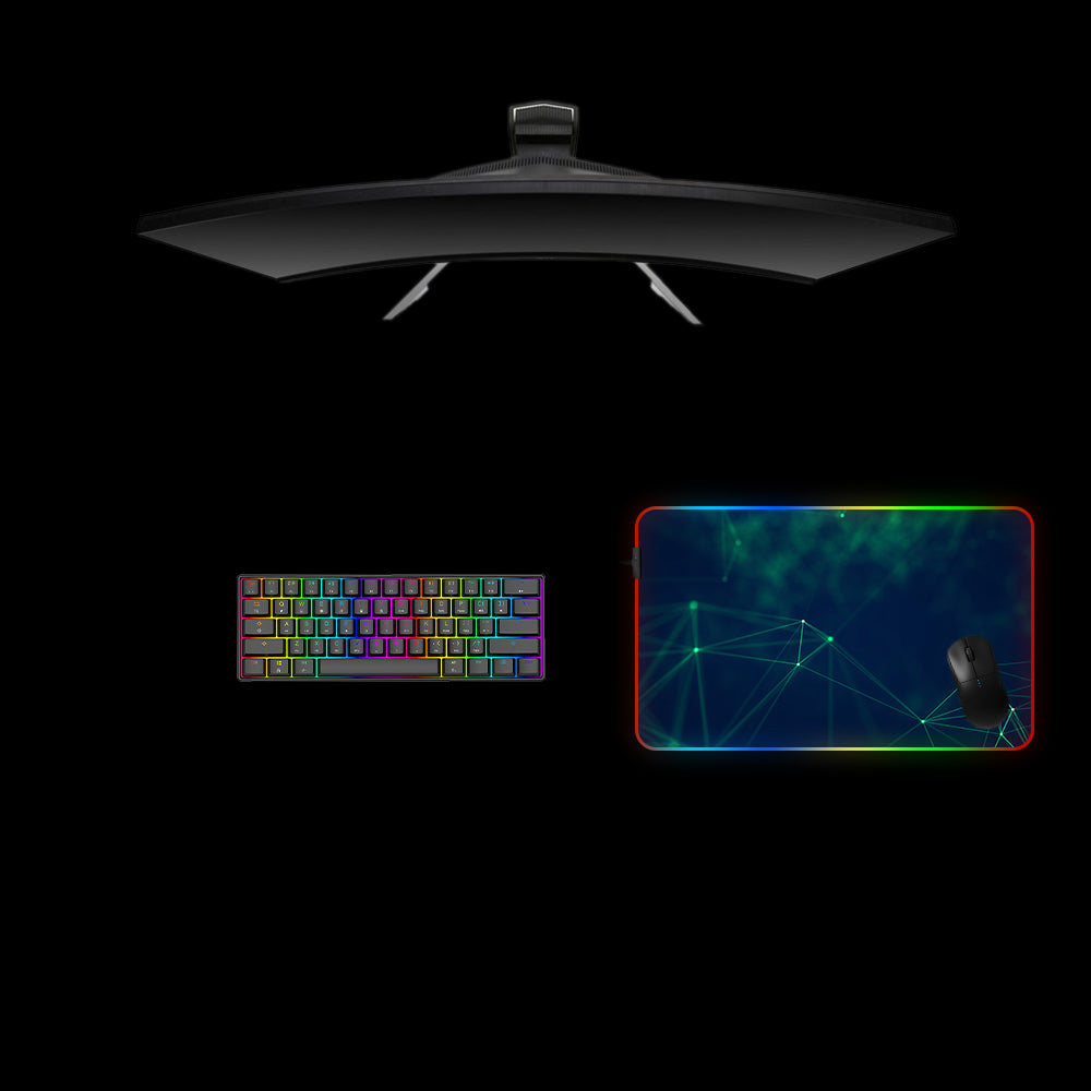 Green Cyberspace Design RGB Gaming Mouse Pad with LED Strip for Computer Desk