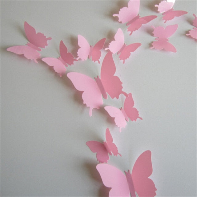 Qfdian 24Pcs/Lot PVC 3D DIY Butterfly Wall Stickers for Home Decor