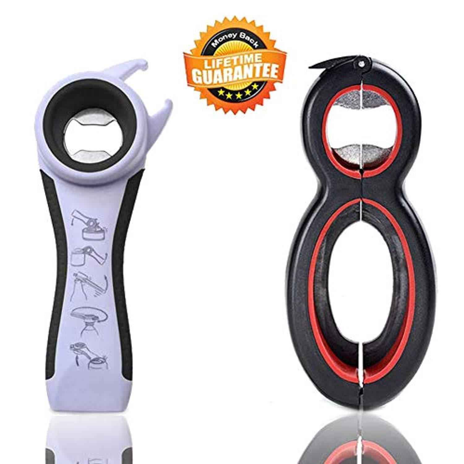 Pack of 2 Multi Jar Opener - 5 in 1 and 6 in 1 Bottle Can Opener for Effortless Kitchen Use