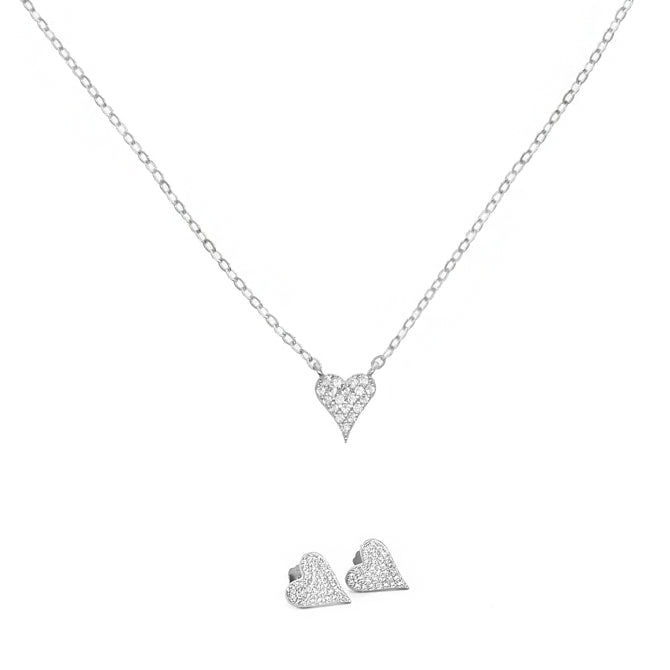 Eva Heart Necklace & Earring Set - Sterling Silver or Gold Plated