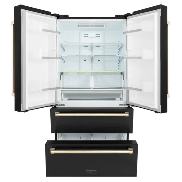 ZLINE 36 Autograph Edition 22.5 cu. ft Freestanding French Door Refrigerator with Ice Maker in Fingerprint Resistant Black Stainless Steel