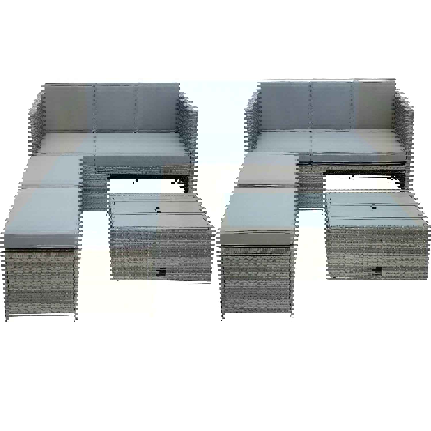TOPMAX 4-piece Outdoor Backyard Patio Rattan Sofa Set, All-weather PE Wicker Sectional Furniture Set with Retractable Table, Gray