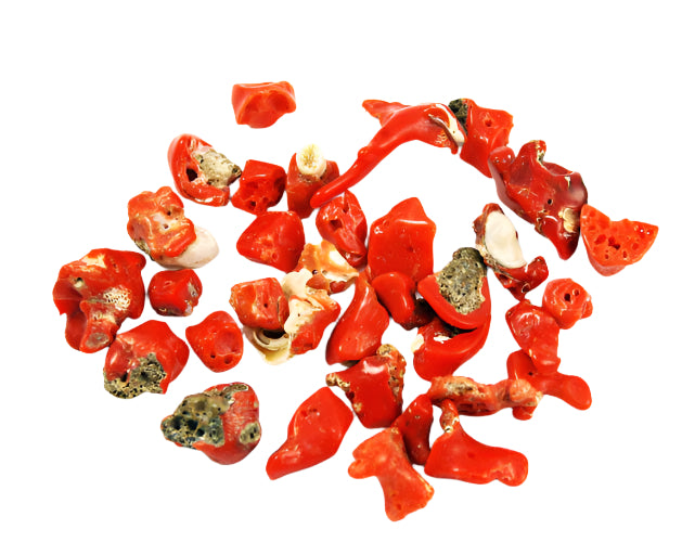 Italian Red Coral Chip Beads Large (12) - All Natural Vintage
