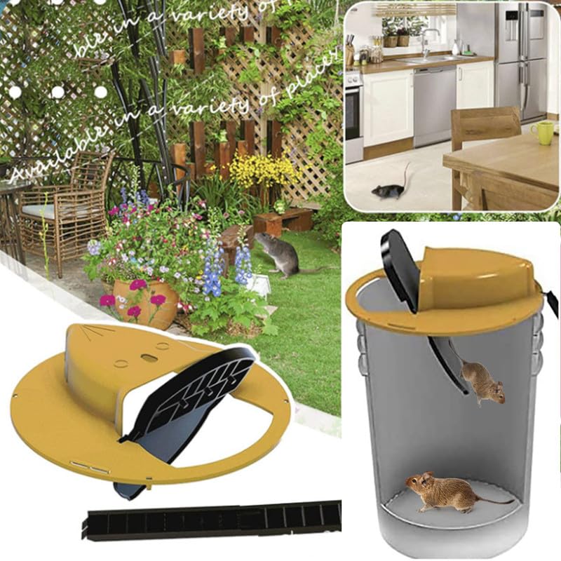 DOMISIGN Mouse Trap Bucket Lid 2 Packs - Humane, Reusable, Pet & Child Friendly