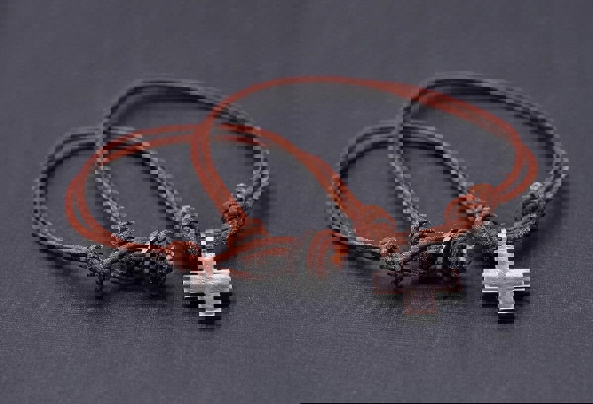 Punk Biker Brown Surfer Cute Cross Pendant Leather Lace Necklace Choker