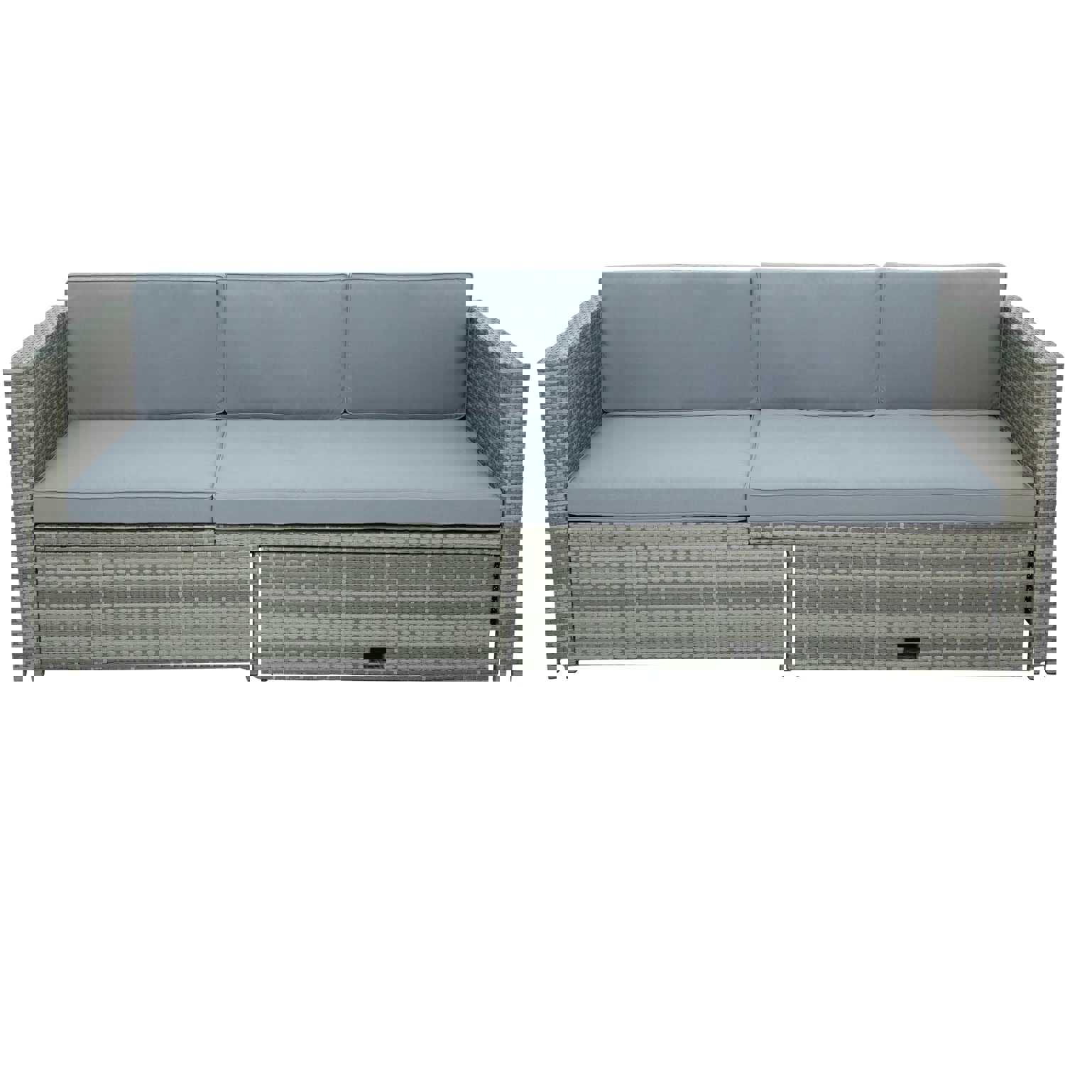 TOPMAX 4-piece Outdoor Backyard Patio Rattan Sofa Set, All-weather PE Wicker Sectional Furniture Set with Retractable Table, Gray