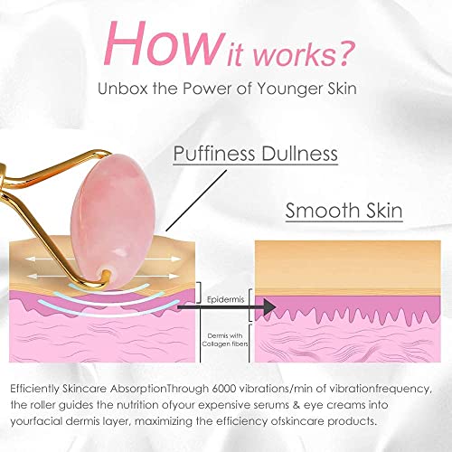 Rose Quartz Face Roller and Jade Roller Gua Sha Set - Pink Facial Massager for Skin Care and Puffiness Relief
