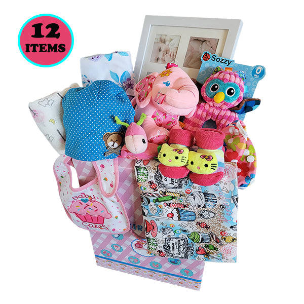 Blue Baby Girl Bundle Gift Set with Essentials, Toys & Accessories for 1st Year (12 Items)