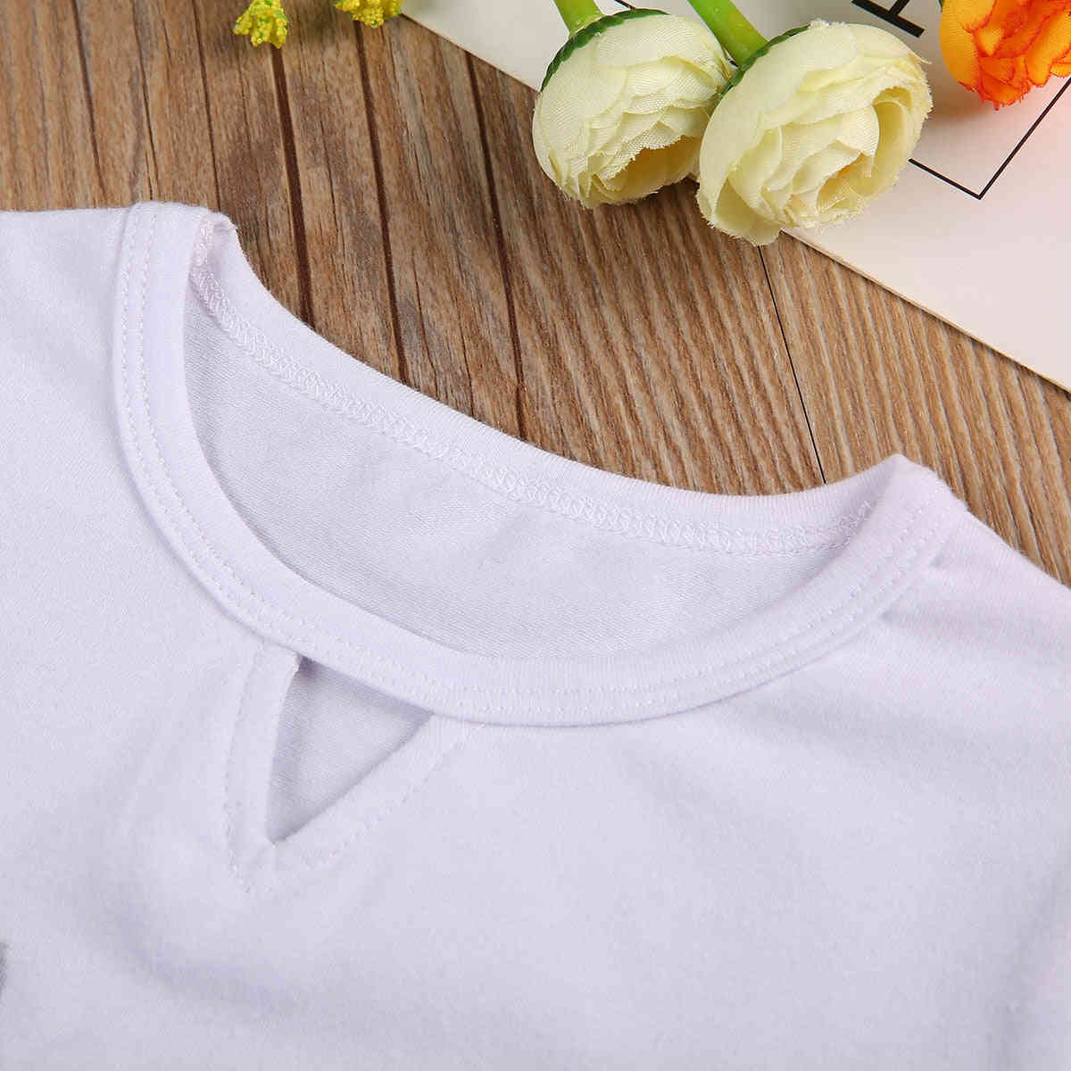 2020 Baby Summer Clothing Infant Kids Girls Skirt Two Piece Set Fashion Rose Embroidery Short Sleeve Top + Denim Short Skirt