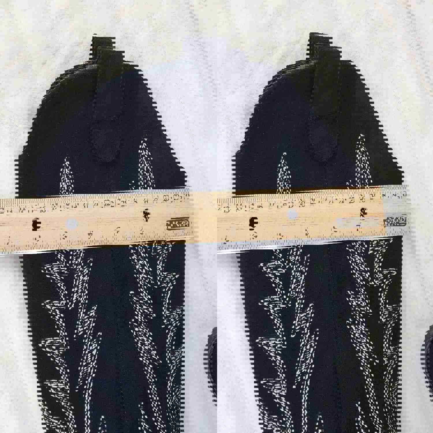 Bella Western Mid-calf Cowboy Cowgirl Boots Tan Low 1.5 Heels Black Faux Suede